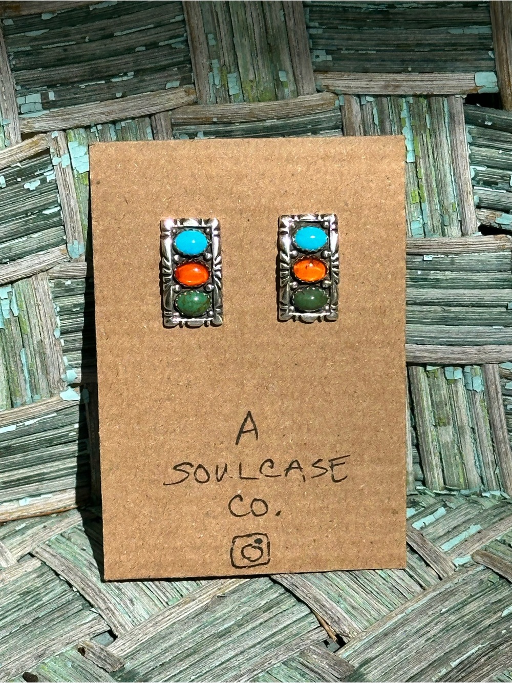 NATIVE AMERICAN MADE Turquoise, Amber, Jade Stone Silver Earrings by